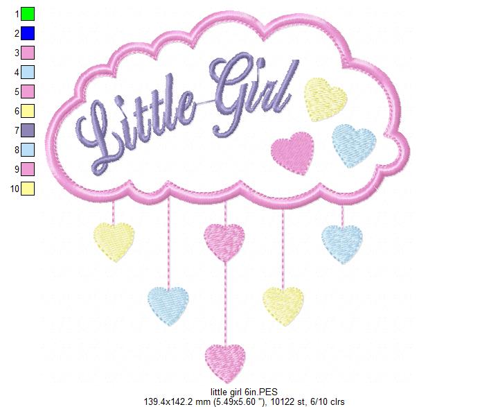 Little Girl Cloud and Hearts - Applique