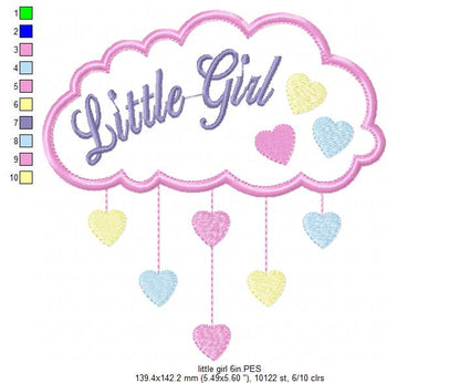 Little Girl Cloud and Hearts - Applique