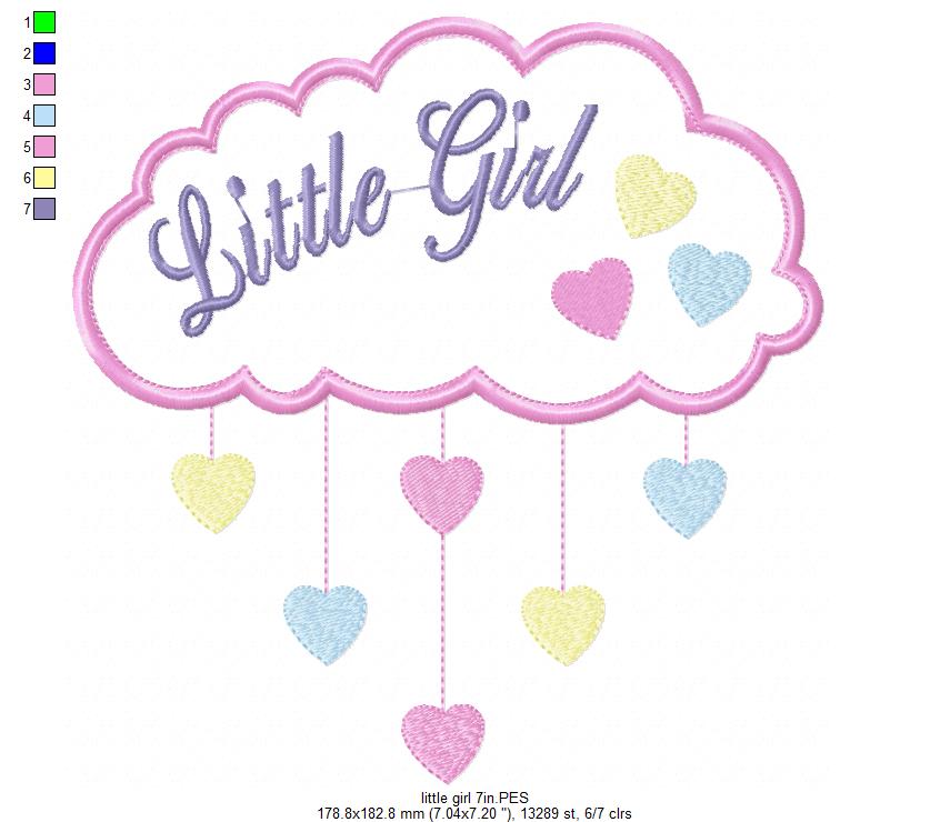 Little Girl Cloud and Hearts - Applique