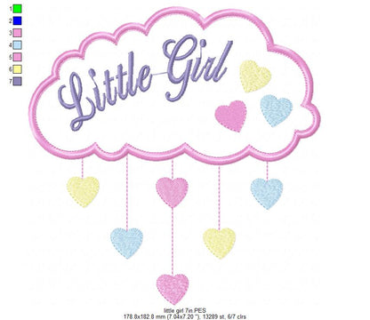Little Girl Cloud and Hearts - Applique