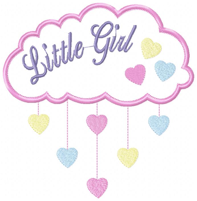 Little Girl Cloud and Hearts - Applique
