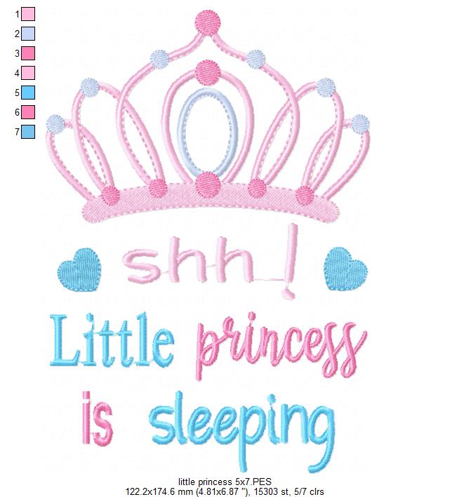Shh... Little Princess is Sleeping - Fill Stitch - Machine Embroidery Design