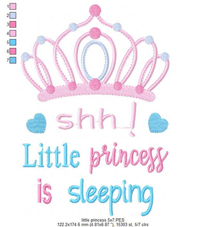 Shh... Little Princess is Sleeping - Fill Stitch - Machine Embroidery Design