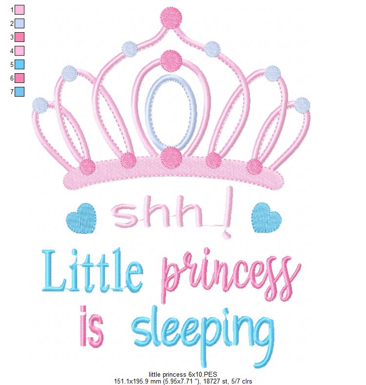 Shh... Little Princess is Sleeping - Fill Stitch - Machine Embroidery Design