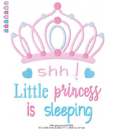 Shh... Little Princess is Sleeping - Fill Stitch - Machine Embroidery Design