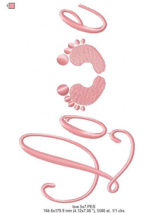 Baby Feet Love - Fill Stitch - Machine Embroidery Design