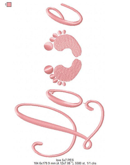 Baby Feet Love - Fill Stitch - Machine Embroidery Design