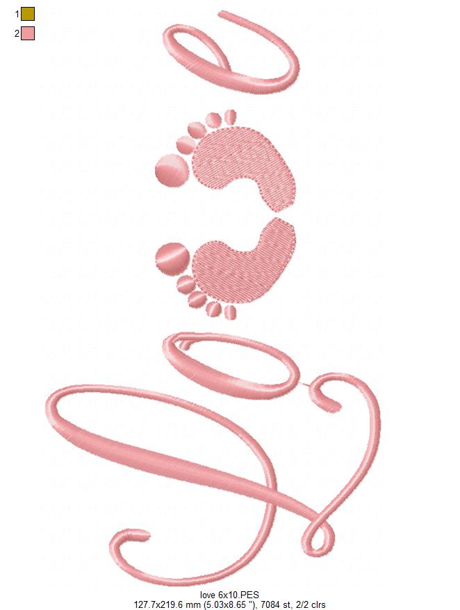 Baby Feet Love - Fill Stitch - Machine Embroidery Design