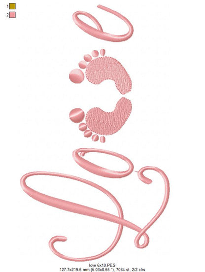 Baby Feet Love - Fill Stitch - Machine Embroidery Design
