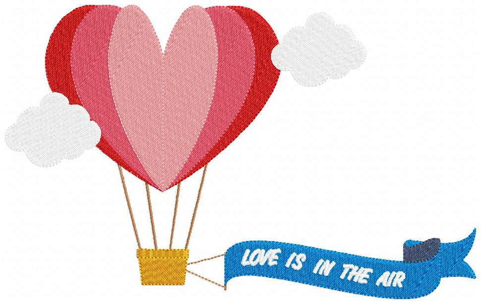 Love Is In The Air Heart Balloon - Fill Stitch - Machine Embroidery Design