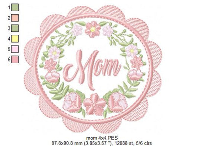 Mom Flowers Frame - Applique Embroidery