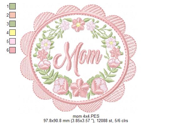 Mom Flowers Frame - Applique Embroidery