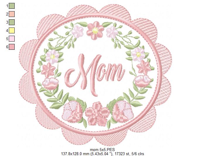 Mom Flowers Frame - Applique Embroidery