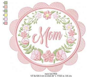 Mom Flowers Frame - Applique Embroidery