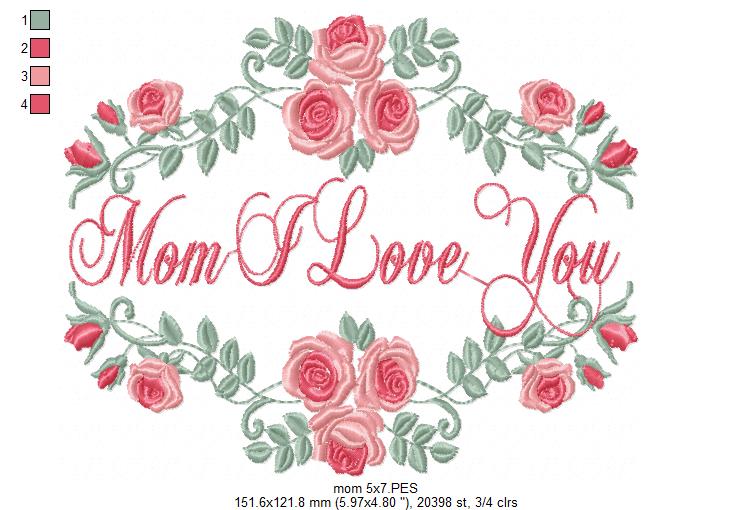 Mom I Love You - Fill Stitch - Machine Embroidery Design