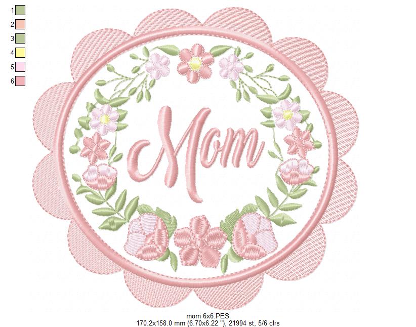 Mom Flowers Frame - Applique Embroidery