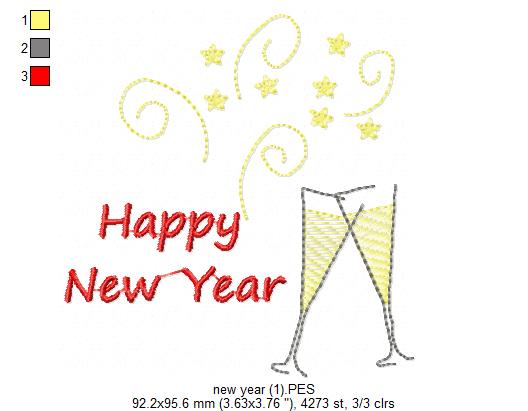 Happy New Year & Champagne Toast 🥂 – Rippled Stitch – Machine Embroidery Design
