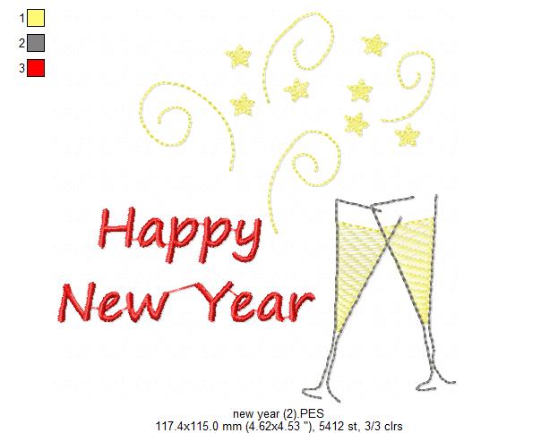 Happy New Year & Champagne Toast 🥂 – Rippled Stitch – Machine Embroidery Design