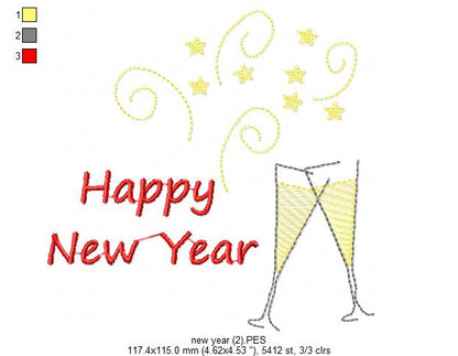 Happy New Year & Champagne Toast 🥂 – Rippled Stitch – Machine Embroidery Design