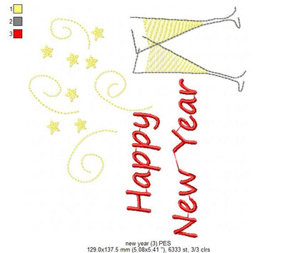 Happy New Year & Champagne Toast 🥂 – Rippled Stitch – Machine Embroidery Design
