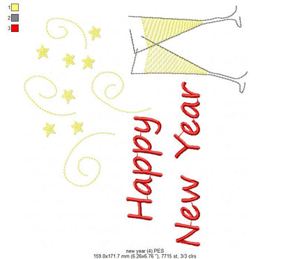 Happy New Year & Champagne Toast 🥂 – Rippled Stitch – Machine Embroidery Design