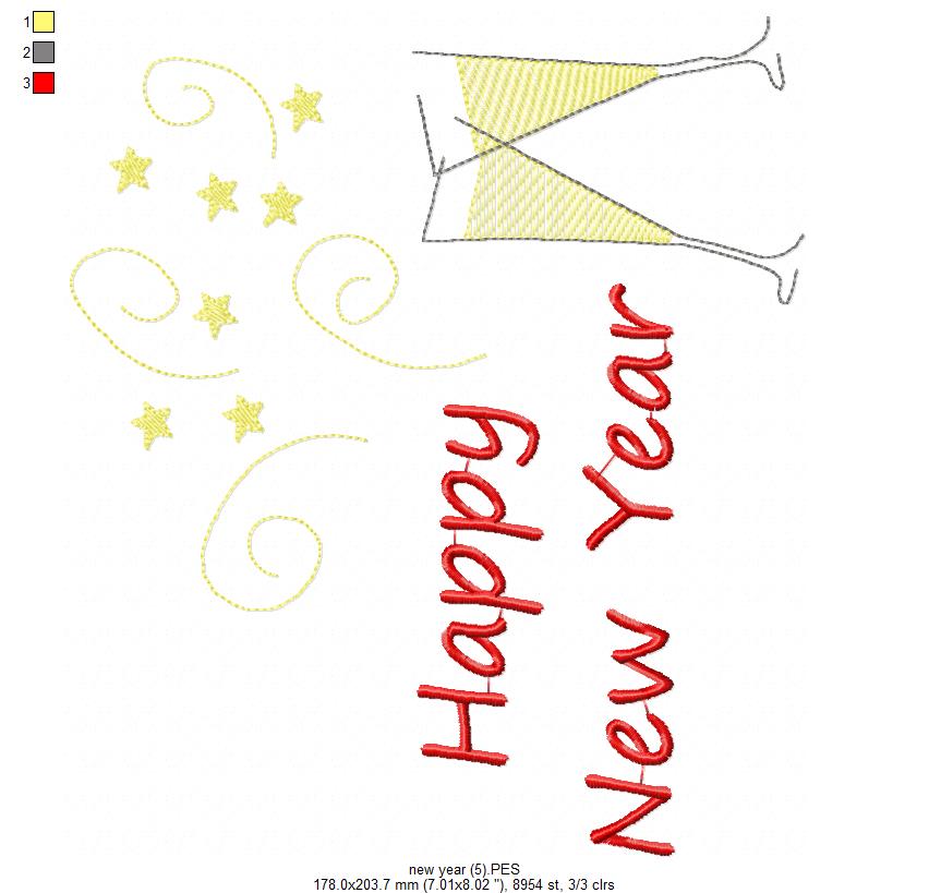Happy New Year & Champagne Toast 🥂 – Rippled Stitch – Machine Embroidery Design