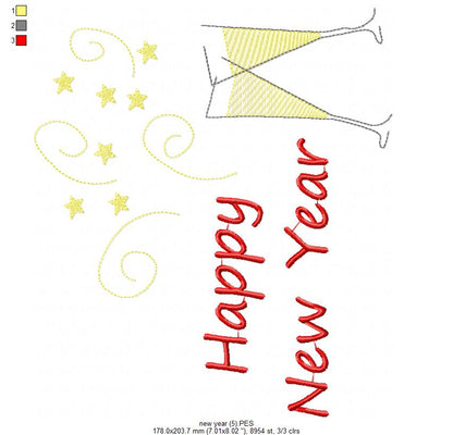 Happy New Year & Champagne Toast 🥂 – Rippled Stitch – Machine Embroidery Design