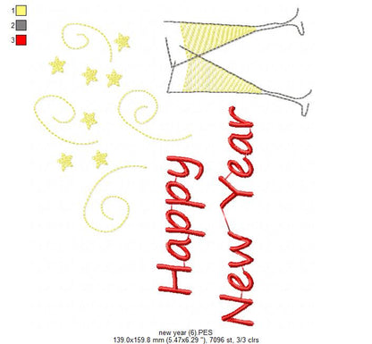 Happy New Year & Champagne Toast 🥂 – Rippled Stitch – Machine Embroidery Design