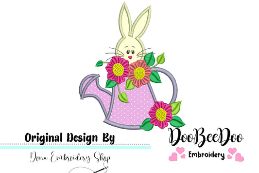 Easter Bunny with Flowers  - Applique - Machine Embroidery Design