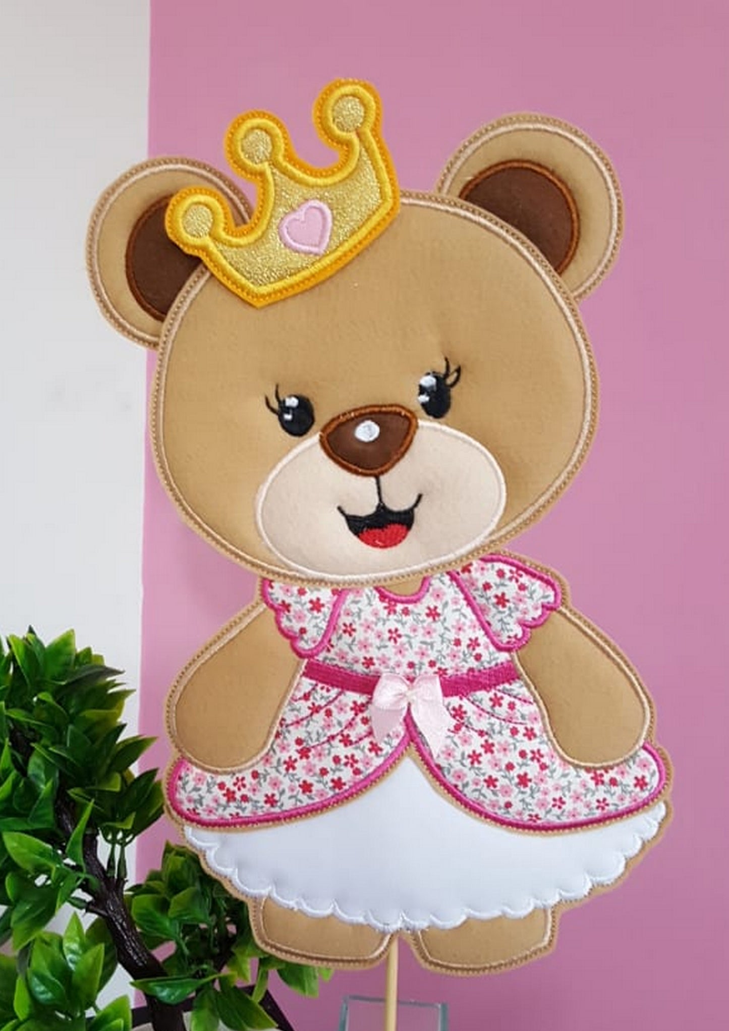 Princess Teddy Bear Vase Ornament - ITH Project - Machine Embroidery Design