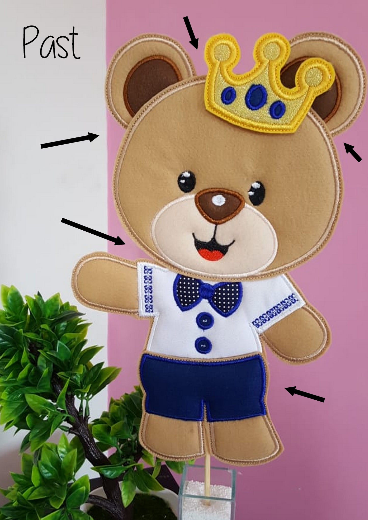 Prince and Princess Teddy Bear Vase Ornament - ITH Project - Machine Embroidery Design