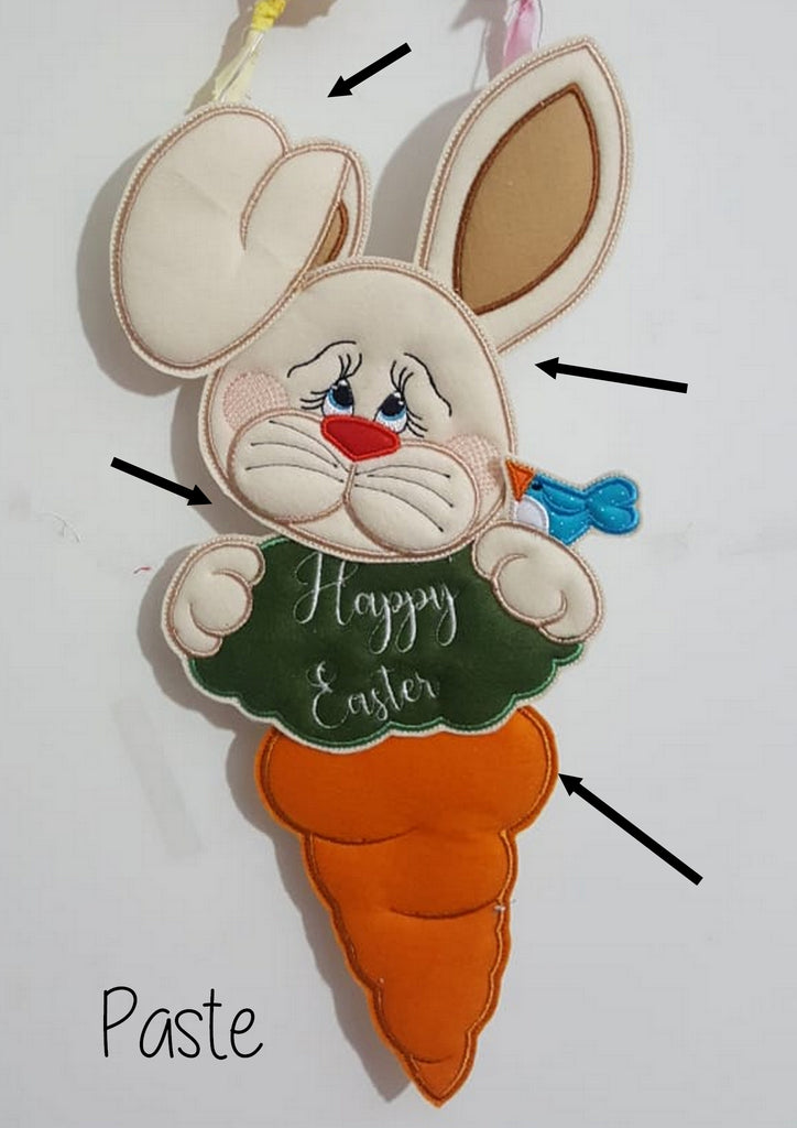 Happy Easter Bunny with Carrot Door Ornament - ITH Project - Machine Embroidery Design