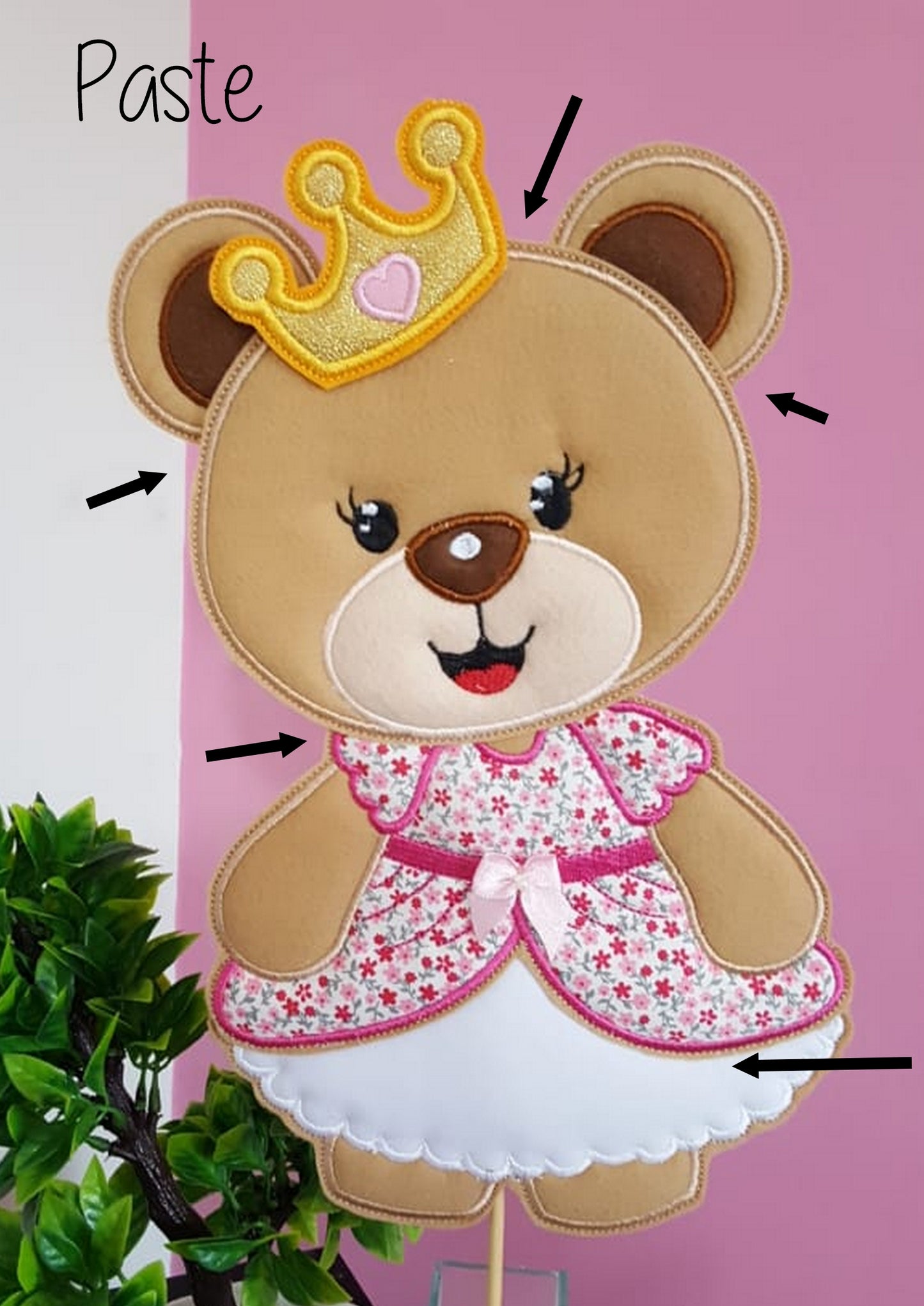 Prince and Princess Teddy Bear Vase Ornament - ITH Project - Machine Embroidery Design