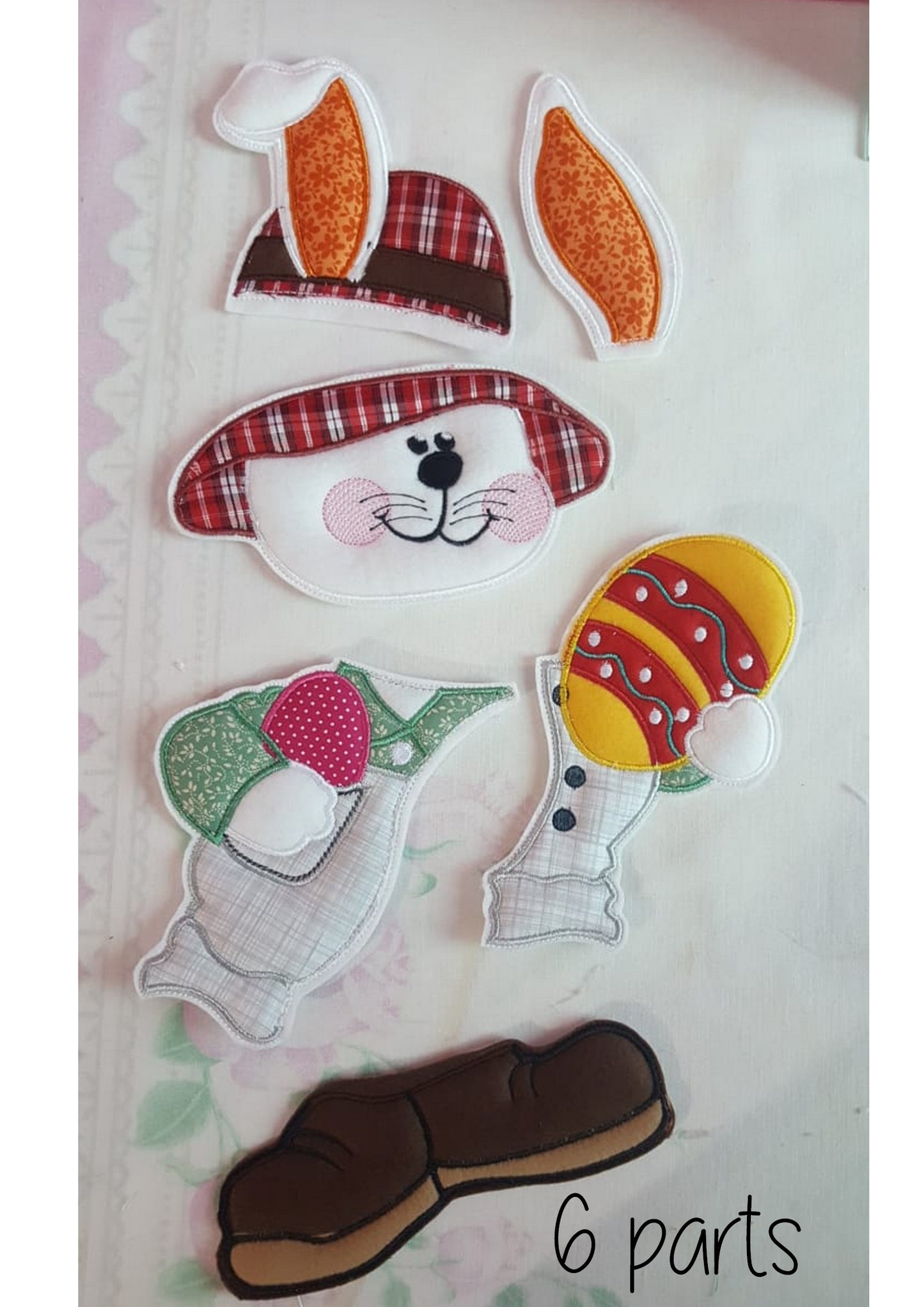 Easter Farmer Bunny Holding an Egg - Vase Ornament - ITH Project - Machine Embroidery Design