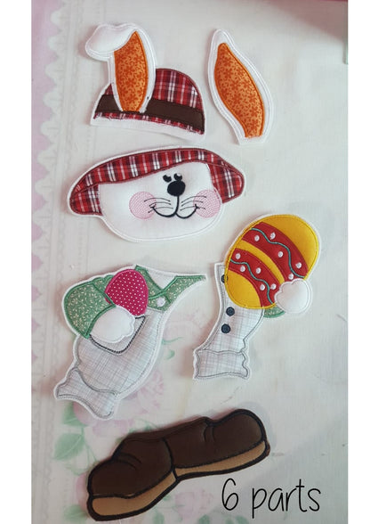 Easter Farmer Bunny Holding an Egg - Vase Ornament - ITH Project - Machine Embroidery Design