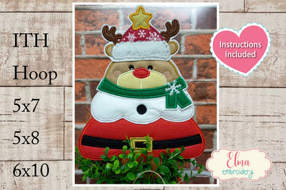 Tree Bear Christmas Vase Ornament - ITH Project - Machine Embroidery Design