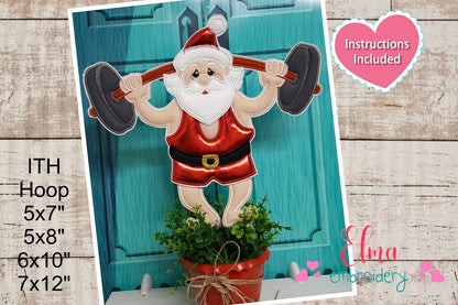 Santa Claus Lifting Weight Ornament - ITH Project - Machine Embroidery Design