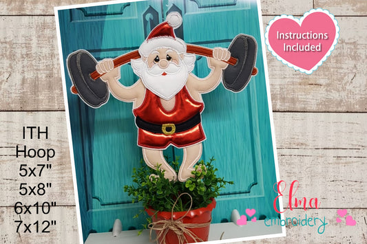 Santa Claus Lifting Weight Ornament - ITH Project - Machine Embroidery Design
