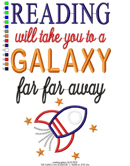 Reading Will Take you to a Galaxy Far Far Away - Applique