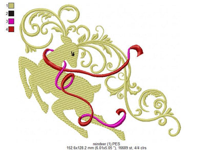 Christmas Reindeer - Fill Stitch - Machine Embroidery Design
