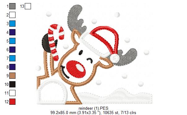 Christmas Rudolph Reindeer - Applique - Machine Embroidery Design