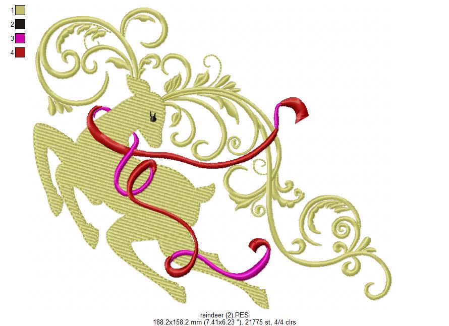 Christmas Reindeer - Fill Stitch - Machine Embroidery Design