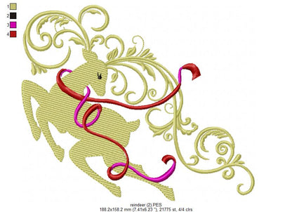 Christmas Reindeer - Fill Stitch - Machine Embroidery Design