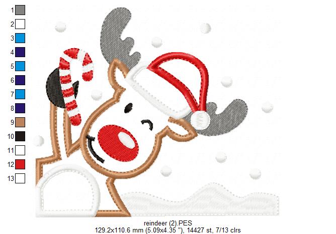 Christmas Rudolph Reindeer - Applique - Machine Embroidery Design