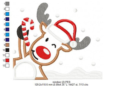 Christmas Rudolph Reindeer - Applique - Machine Embroidery Design