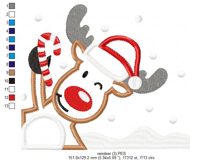 Christmas Rudolph Reindeer - Applique - Machine Embroidery Design