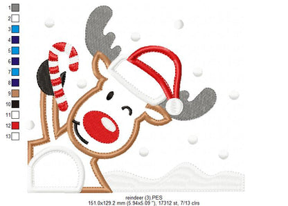 Christmas Rudolph Reindeer - Applique - Machine Embroidery Design