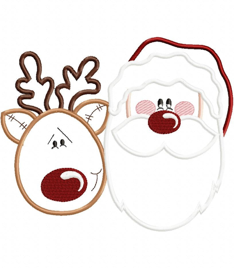 Santa Claus and Rudolf Reindeer - Applique - Machine Embroidery Design