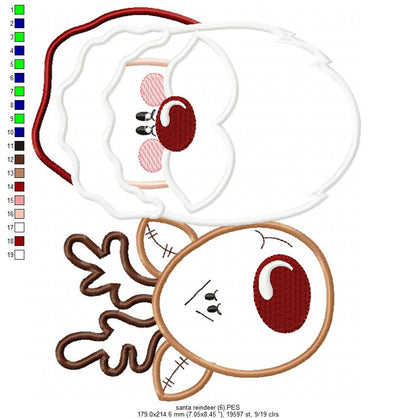 Santa Claus and Rudolf Reindeer - Applique - Machine Embroidery Design