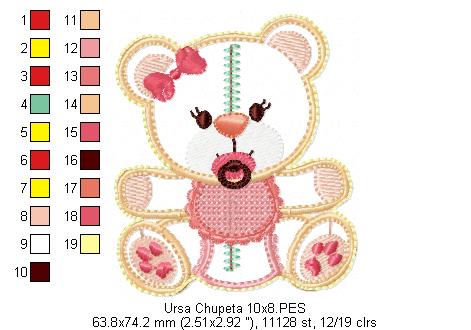 Teddy Bear Girl Cute Pacifier Holder - ITH Project - Machine Embroidery Design